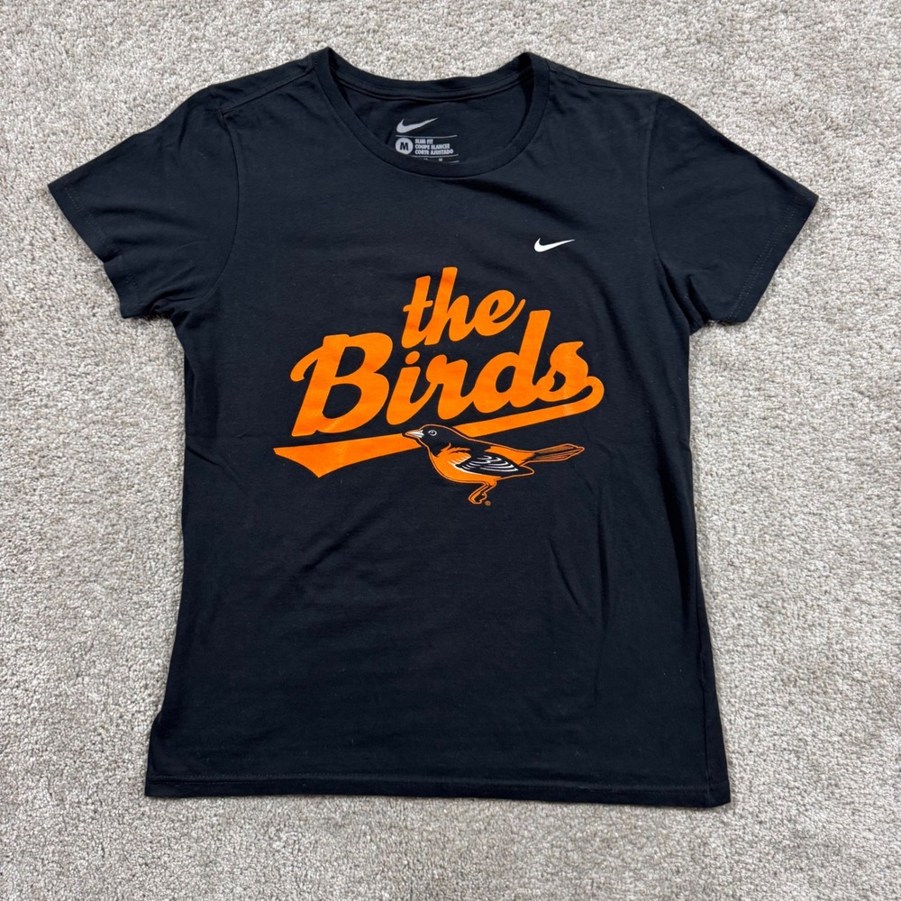 Nike Baltimore Orioles The Birds Graphic T-Shirt Black Womens Medium MLB 0667